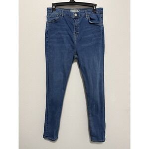 Topshop Moto Jamie Skinny Jeans 34x30 Blue Toucan Bird Print High Rise